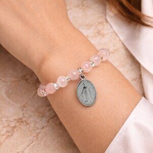 Miraculous Metal Blessed Mother Pink Crystal Bracelet